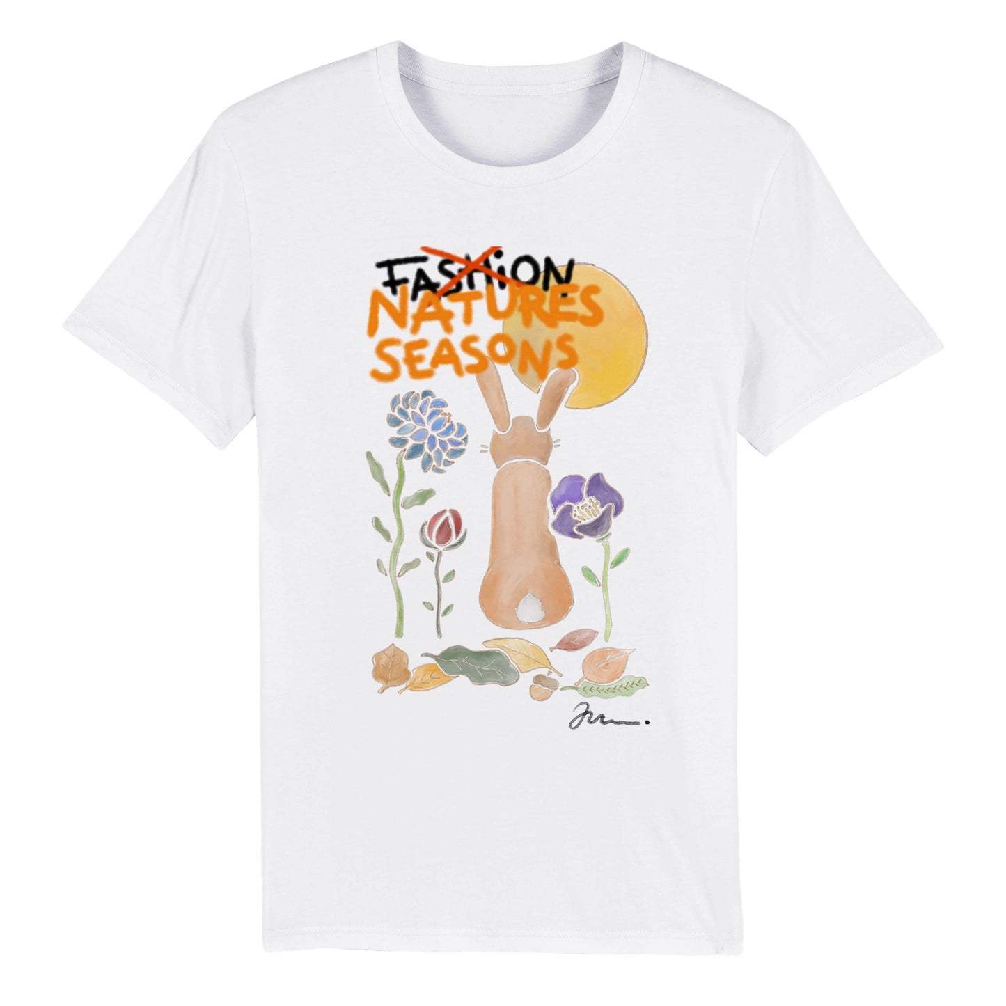 økologisk bomuld t shirt kunst design print med natur og kaniner