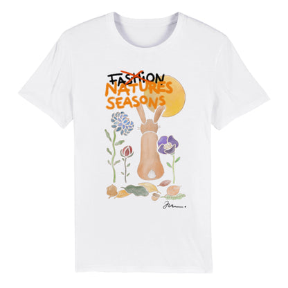 økologisk bomuld t shirt kunst design print med natur og kaniner