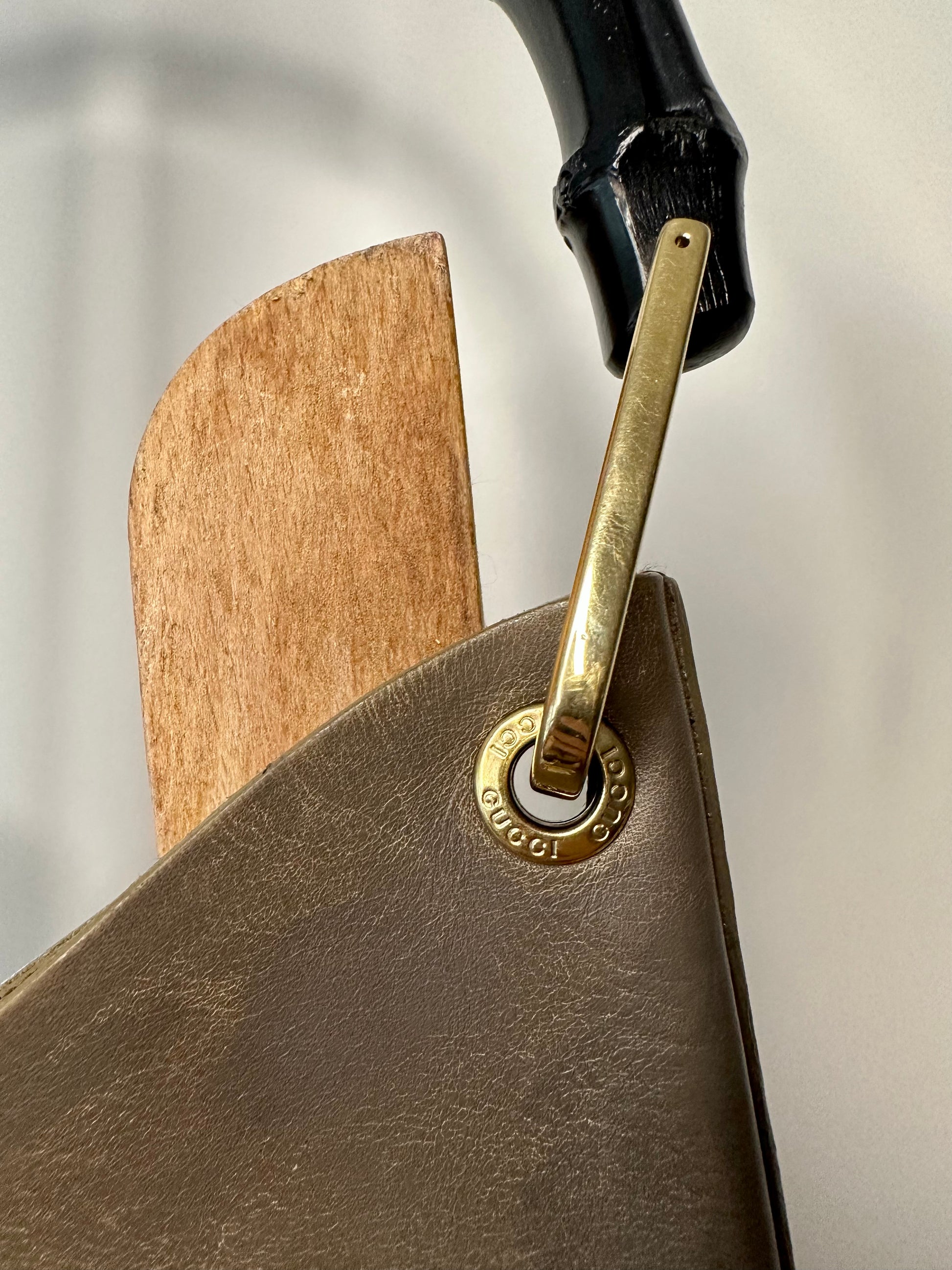 vintage gucci bamboo handle handbag handpainted unique clock and cat design