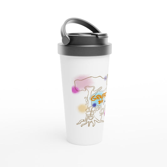 stainless steel travel coffee thermo mug abstract art colourful