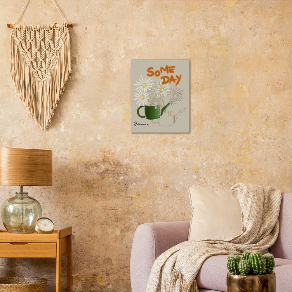wall painting cute art watering can and flowers