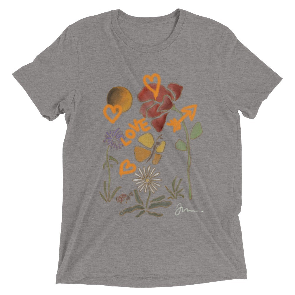 triblend luxury shirt with floral art design abstract print love logo